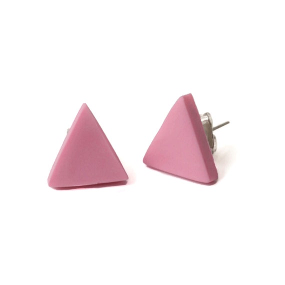 Pink triangle earrings deals