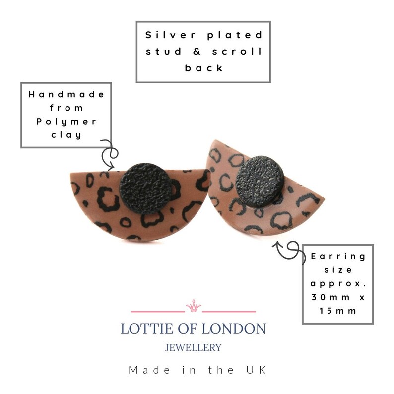 Stud Earrings for Women in Leopard Print Art Deco Geometric Statement Jewellery and Mothers Day Gifts for Her image 2