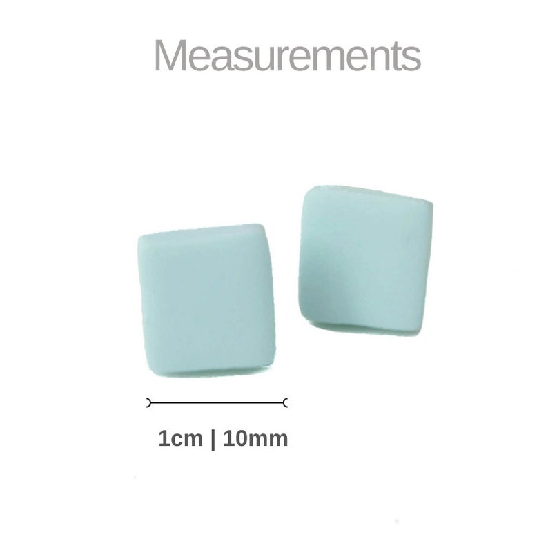 Square Stud Earrings for Women in Pale Blue Simple Clay Studs, Geometric Jewellery Gifts for Her Under 5 image 2