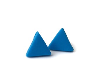 Triangle Earrings for Women in Blue | Mix and Match | Simple Geometric Clay Studs and Jewellery Gifts for Her