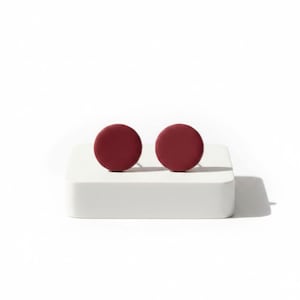 Burgundy Red Clay Stud Earrings - Minimalist Geometric Silver Plated Posts