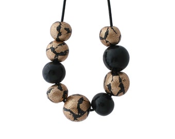 Black and Gold Statement Necklace for Women - Unique Clay Bead Statement Jewellery and Mothers Day Gifts for Her