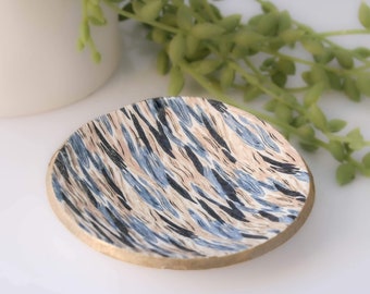 Small Trinket Dish Ring Holder with Unique Print Design in Blue, Decorative Home and Bedroom Accessories, Housewarming Gifts