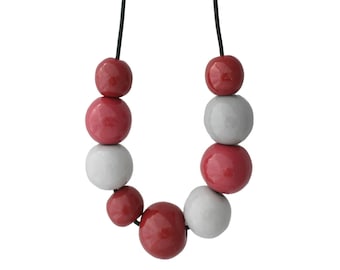 Red Statement Necklace for Women - Chunky Clay Bead Jewellery and Mother Day Gifts for Her under 25