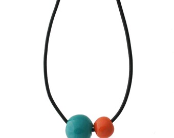 Chunky Bead Necklace for Women in Blue and Orange- Unique Minimalist Statement Jewellery and Mothers Day Gifts Under 20