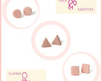 Clay Stud Earrings for Women in Blush Pink - Mix and Match Simple Geometric Studs, Mothers Day Gifts for Her Under 5