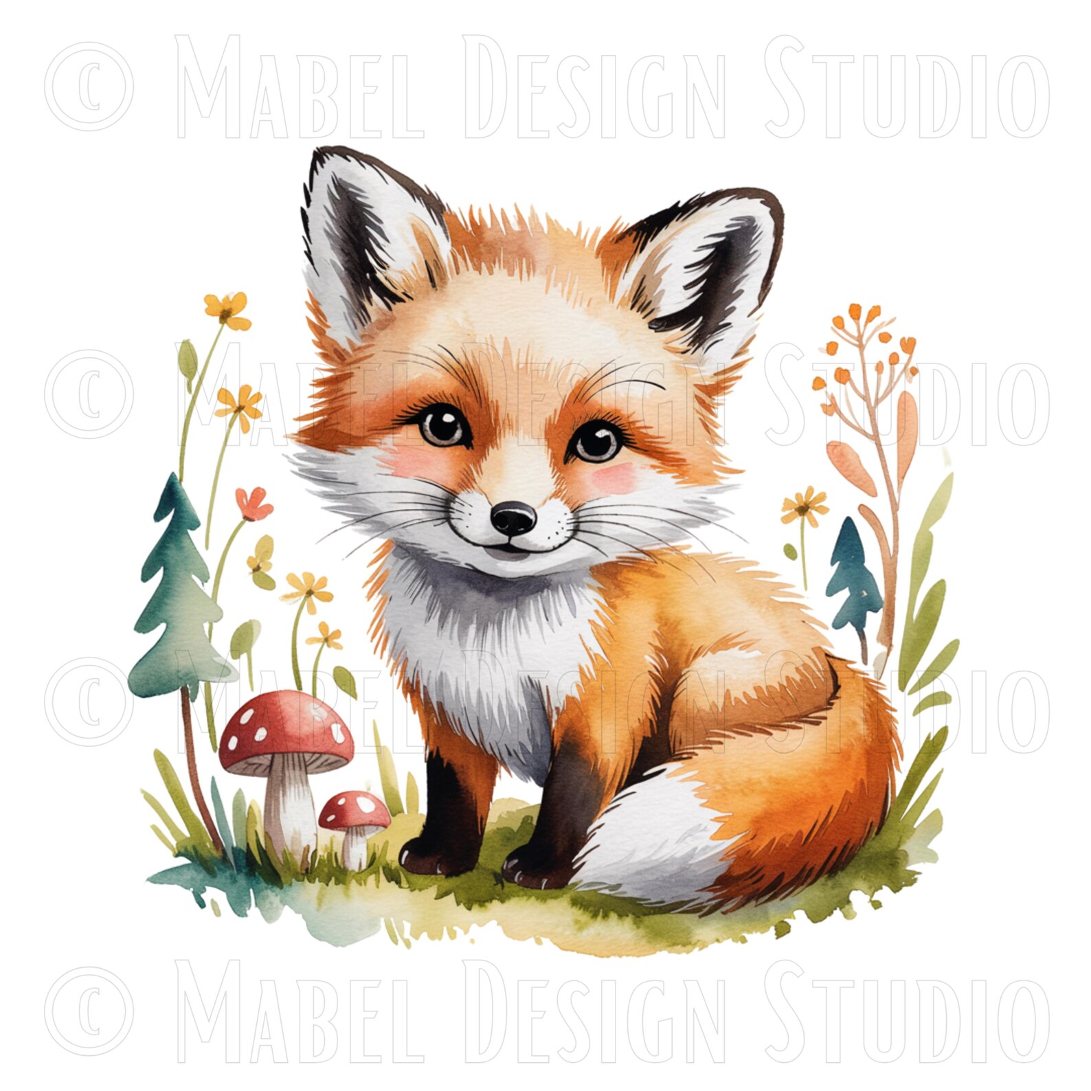 Watercolor Baby Fox Clipart | Woodland Animals PNG | Boho Nursery Foxes ...