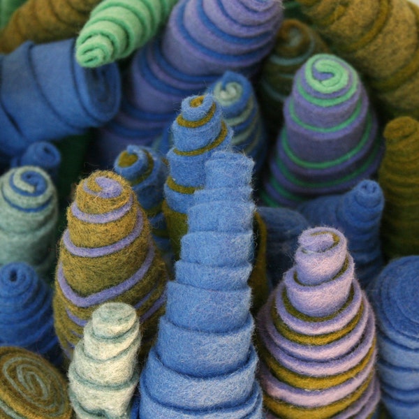 Lavender, Green and Blue Striped Spiral Wool Soft Sculpture Urchin