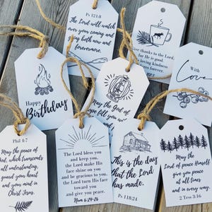 Printable Christian Gift Tags - Rustic Scripture Tags for Nature Lovers, Outdoors Themed, Cabin Style Christian Favor Tags