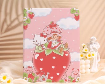 Pink Strawberry iPad Case with Pen Holder for 2025 Air 7-11/13″,Custom iPad Mini Case Gift,iPad Pro 2024/2022,Girly iPad 10/9/8th Cover