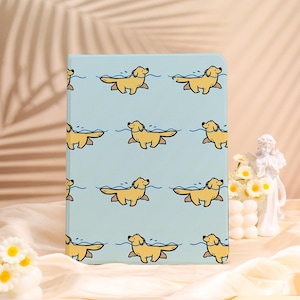 Golden Retriever Swimming iPad Case with Pencil Holder,2025 Air 7-11/13,Custom iPad Mini Case,iPad Pro 2025 iPad A16,iPad 8/9/10 Case,Gift