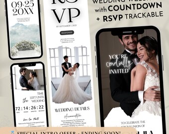 RSVP Wedding Website Freebies Included, Online Invitation, Editable Website, Wedding Evite, Canva RSVP Invite, save the date, countdown