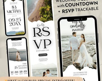 Beach Wedding Website Invitation, Coastal Design, Countdown, RSVP Tracker (Digital Download)