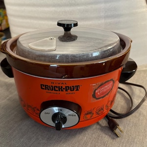 Vintage Retro Rival Orange Crock Pot Slow Cooker w Removable Stoneware