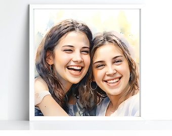 Retrato personalizado en acuarela a partir de una foto, regalo familiar personalizado (descarga digital)