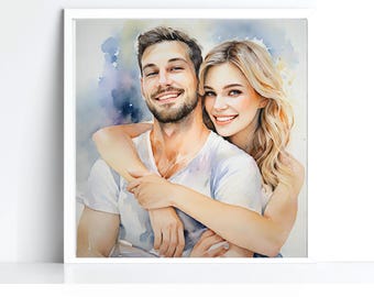 Retrato personalizado en acuarela a partir de una foto, regalo de aniversario para pareja (descarga digital)