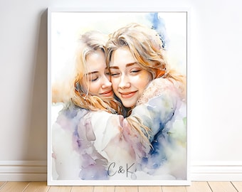 Retrato personalizado en acuarela a partir de una foto, regalo de aniversario personalizado (descarga digital)