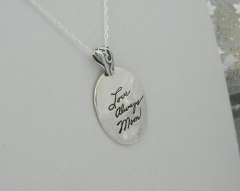 Handwriting Jewelry in Memory of Mom Signature Necklace Personalized in Sterling Silver