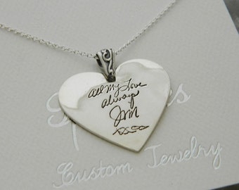 Handwriting Jewelry In Memory Signature Necklace Large Heart Pendant  in Sterling Silver