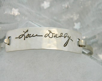 Handwriting Jewelry Bracelet in Hammered Sterling Silver Signature Jewelry in Memory