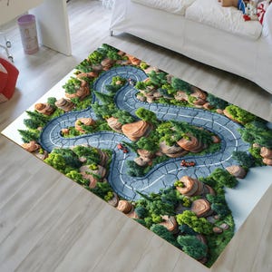 3D Racetrack Rug: Non-Slip Kids Car Play Mat