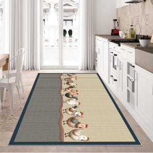Chicken Kitchen Dining Room Rug / Mat Non-Slip Machine Washable / Non-Slip Based Mat / Cute Chickens Rug