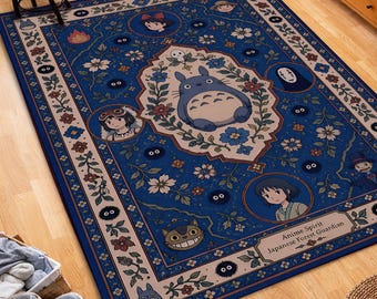 Tapis japonais Anime Spirit Gardien de la Forêt Vintage Oriental Botanique Décor