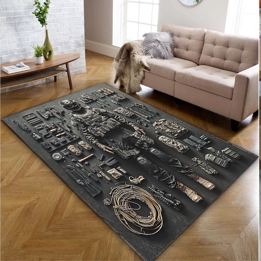 Military Equipment Rug: Exploded View, Non-slip Kids Play Mat - Etsy
