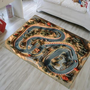 3D Racetrack Rug: Non-Slip Car Play Mat for Kids