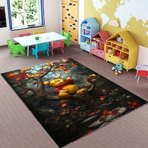 Vitrail en verre design Winnie l'ourson - tapis Winnie l'ourson, tapis de jeu pour enfants, tapis vintage, tapis de salon, tapis de décoration intérieure