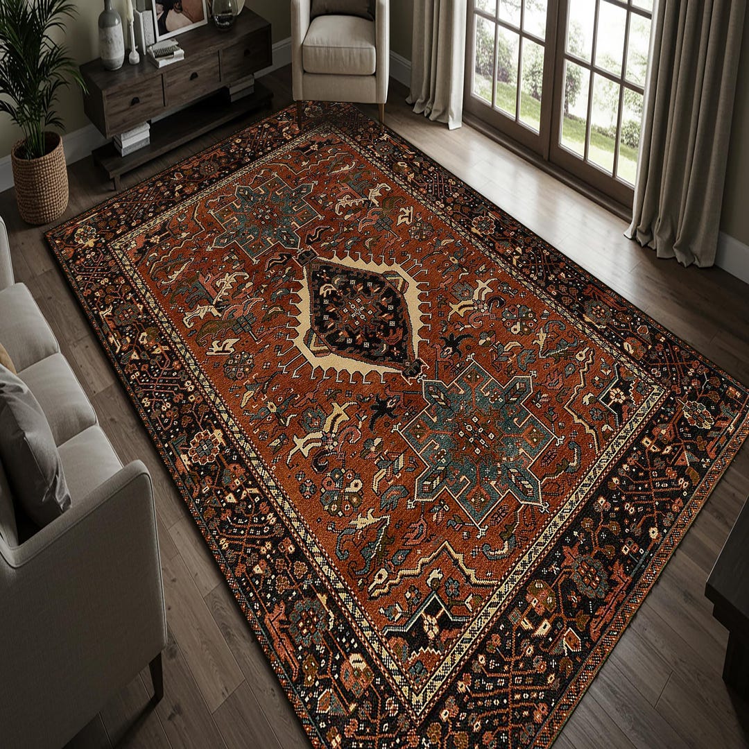 Turkish Style Terracotta Area Rug Traditional Oriental Medallion Carpet ...