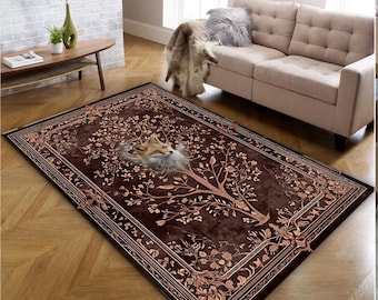 Fox Area Rug: Gothic and Dark Academia Decor (Brown, Non-Slip)