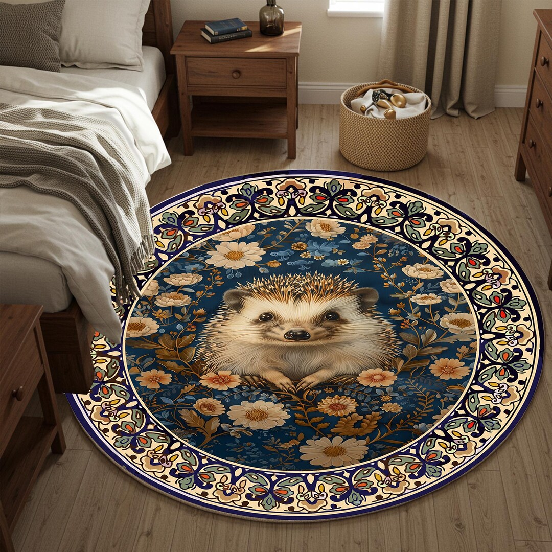 Hedgehog Rug Cute Hedgehog Round Gothic Living Room Rug. Mid-century Hedgehog Rug ...