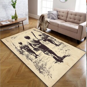 Retro Baseball Illustration Rug: Non-Slip, Machine Washable