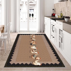 Chicken Kitchen Dining Room Rug / Mat Non-Slip Machine Washable / Non-Slip Based Mat / Cute Chickens Rug