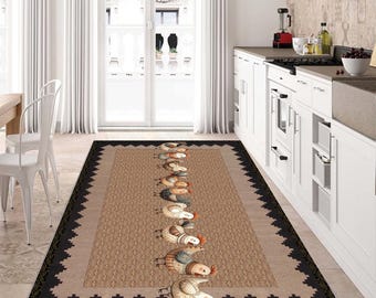 Chicken Kitchen Rug: Non-Slip, Machine Washable Mat