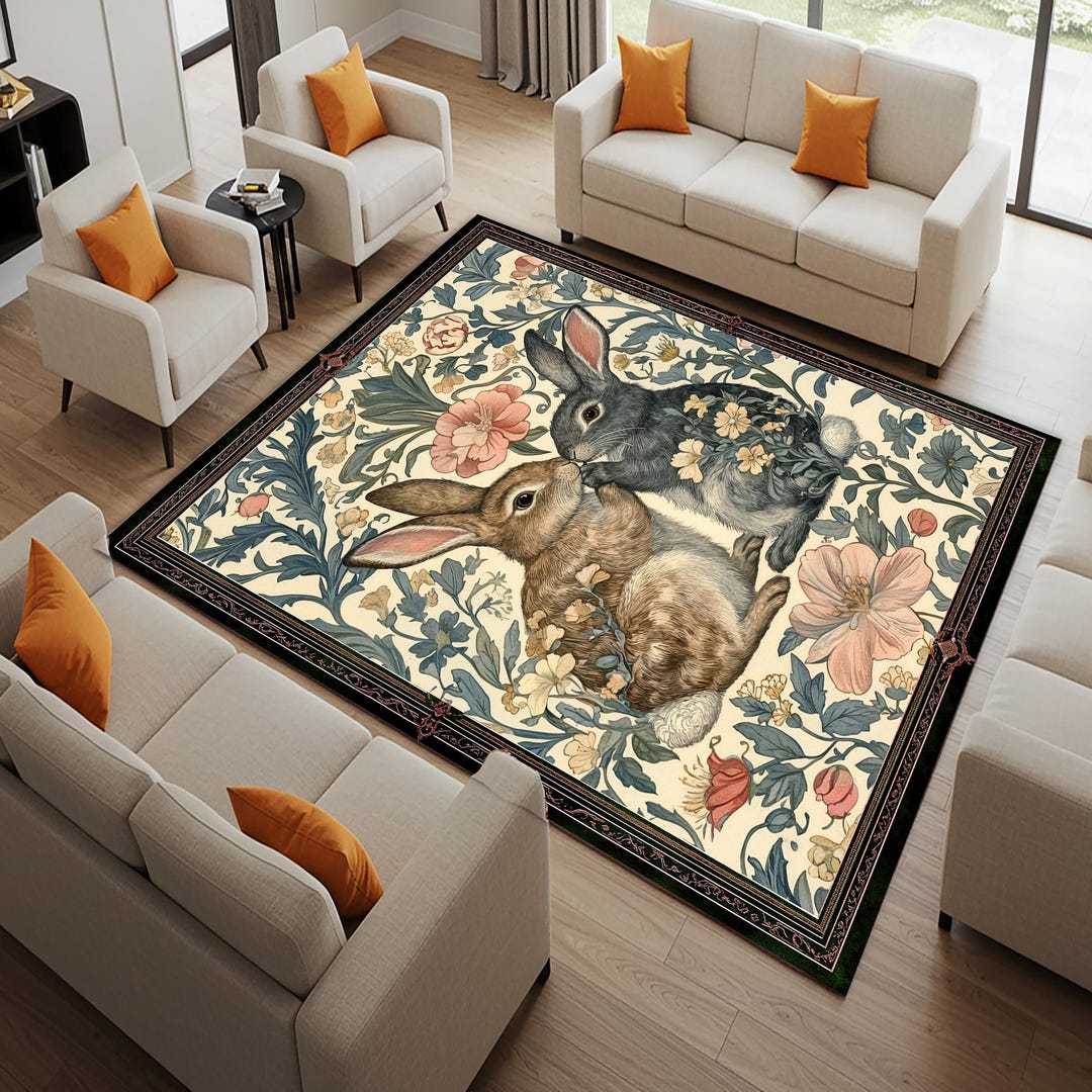 William Morris Style Rabbit Rug: Gothic Dark Academy Decor - Etsy