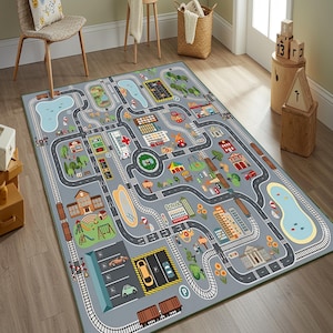 City Map Rug - Kids Play Mat, Machine Washable