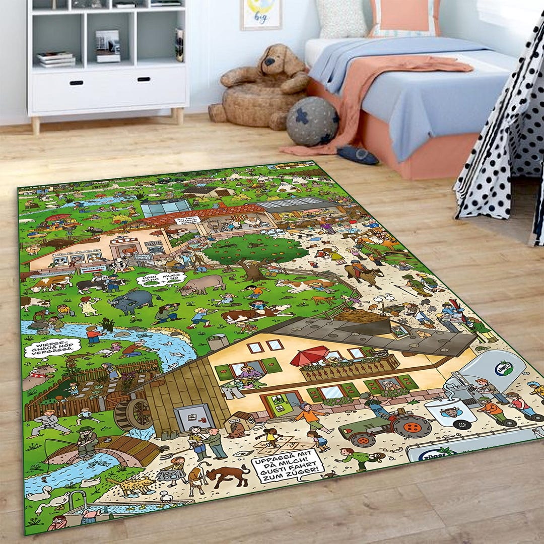 City Map Rug - Kids Play Mat, Machine Washable - Etsy