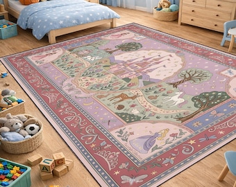 Tapis de chambre de bébé château de princesse conte de fées pour chambre de filles royaume magique décoration de salle de jeux d'enfants