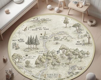Tapis rond en bois Winnie l'ourson, 100 acres | Tapis de jeu vintage pour enfants