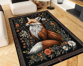 Fox Rug: Vintage Gothic William Morris Style, Dark Academy Decor