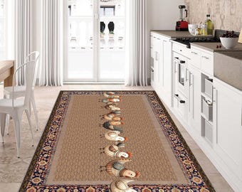 Chicken Kitchen Rug: Non-Slip, Machine Washable Mat