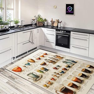Tea Coffee Themed Kitchen Rug, Runner Non-Slip Washable Carpet, Kitchen Runner Carpet Mat, Gift for Her, Gift for Mom