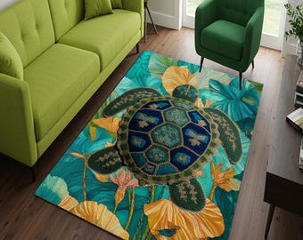 Turtle Kitchen Rug, Non-Slip Coastal Dining Room Mat
