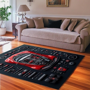 Exploded view of Bugatti Chiron Carpet, Car Play Mat, Kids Room Mat, Road Carpet, Track Carpet, Baby Room Carpet/Mat with Non-Slip Base