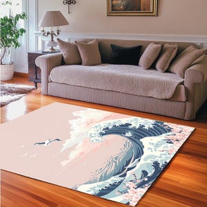 Japanese Wave Rug: Traditional Ocean Art, Minimalist Home Decor