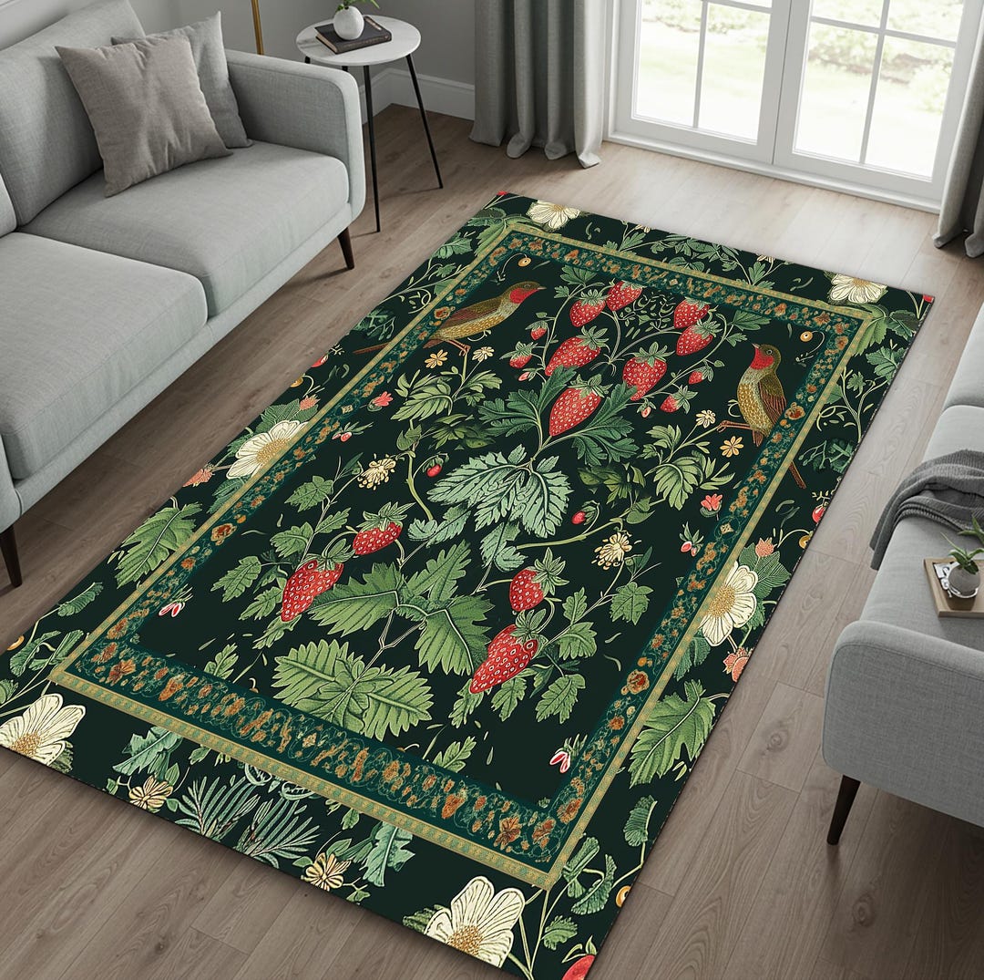 Medieval Area Rug Gothic Green Area Rug: Medieval Flower, Bird, and Tree Design - Etsy