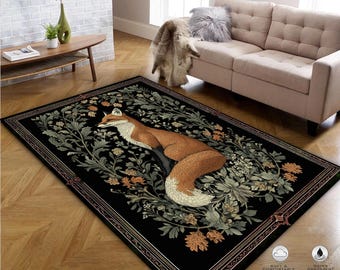 Fox in Forest Rug: Vintage Gothic Dark Academia Decor
