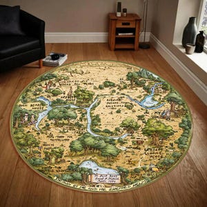 Tapis rond 100 acres de Winnie l'ourson, tapis de jeu rond pour enfants vintage, tapis de décoration intérieure, tapis de chambre d'enfants, lavable en machine